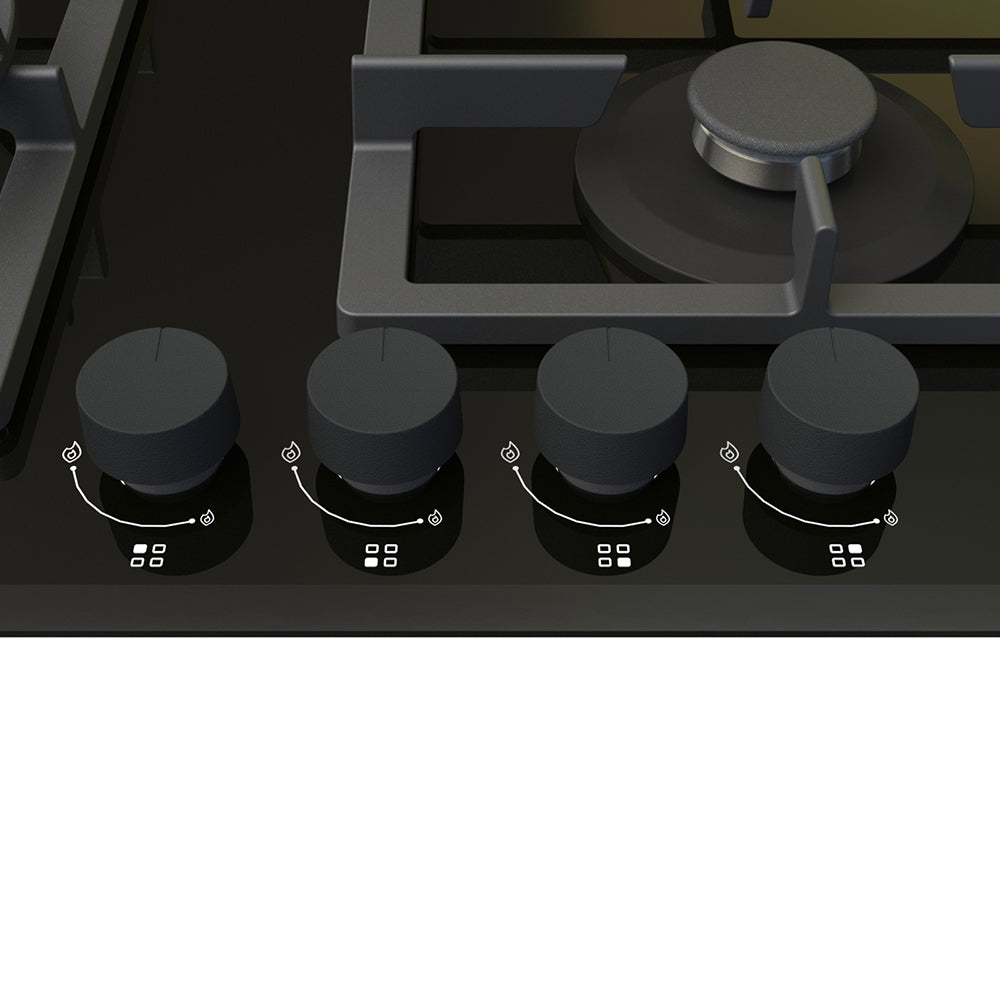 60cm 4 Burner Gas Cooktop In Black Glass