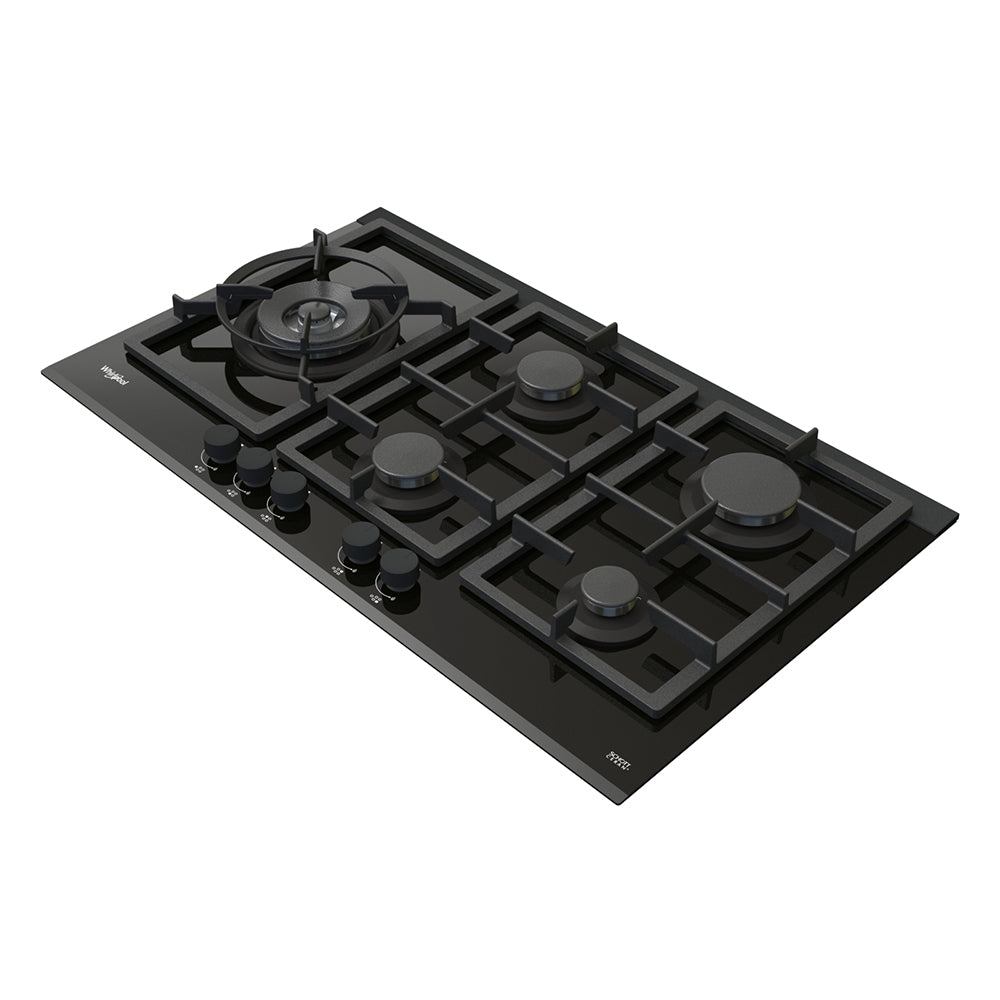 90cm 5 Burner Gas Cooktop In Black Glass
