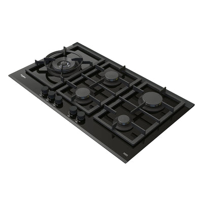 90cm 5 Burner Gas Cooktop In Black Glass