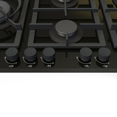 90cm 5 Burner Gas Cooktop In Black Glass